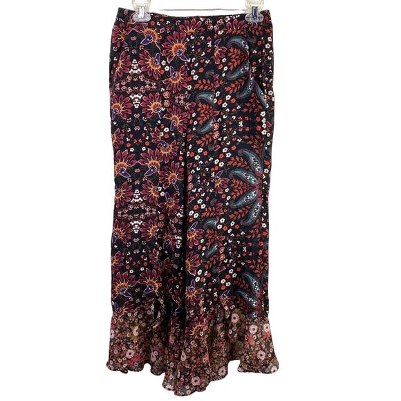 BCBG Ruffle Hem Culotte Pants Floral Boho Hippie XS - Picture 2 of 10
